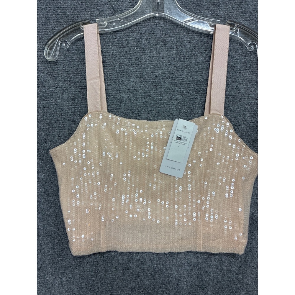 Sequin Ann Taylor Crop Top Pink Champagne Holiday Vacation Party Size 2 NWT